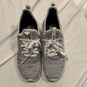 adidas White and Gray Knit Slip-On Sneakers